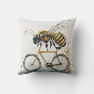 Cojín Decorativo Dibujo en acuarela de una divertida abeja montando