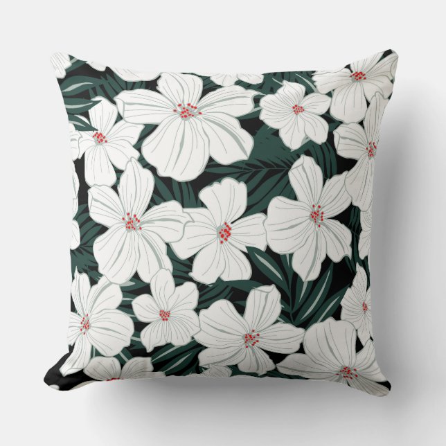 Cojín Decorativo Dibujo gráfico simple primavera flores blancas jar (Anverso)