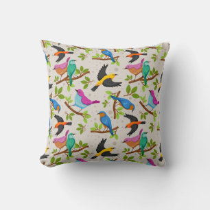 Cojín Decorativo Dibujo lindo y colorido de varias aves de primaver