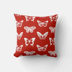 Cojín Decorativo Dibujo mariposa, rojo y blanco