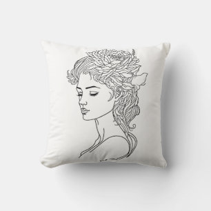 Cojín Decorativo Dibujo minimalista de dibujo de línea de retrato d