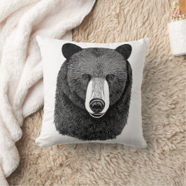 Cojín Decorativo Dibujo original de arte de cara de oso negro