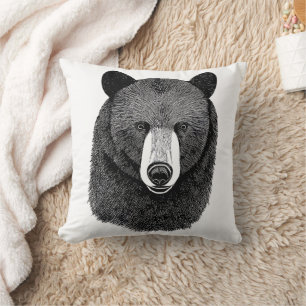 Cojín Decorativo Dibujo original de arte de cara de oso negro