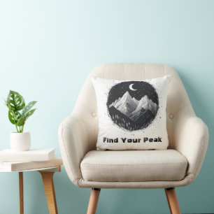 Cojín Decorativo Dibujo paisajístico de montaña y encontrar tu text