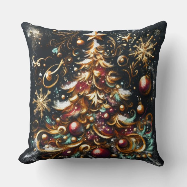 Cojín Decorativo Dibujo pastel de un árbol de Navidad caprichoso (Anverso)