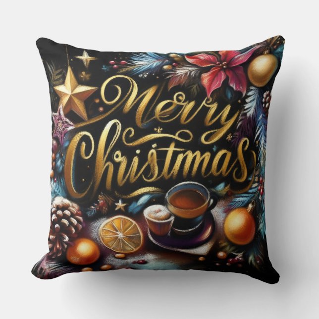 Cojín Decorativo Dibujo pastel de un Navidad caprichoso (Anverso)