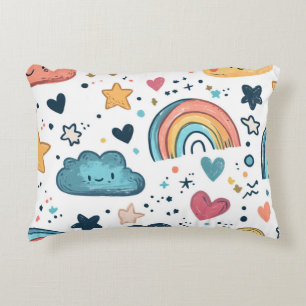 Cojín Decorativo Dibujo Patrón de Arcoíris Adorable con Nubes y Est