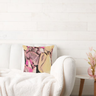 Cojín Decorativo Dibujo retro de tulipanes rojos rosados