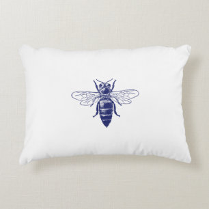 Cojín Decorativo Dibujo vintage de abeja reina en azul