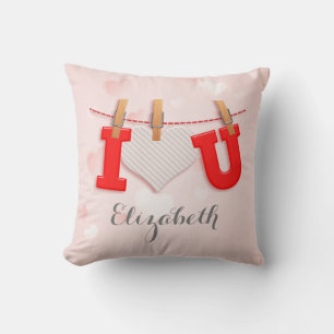 Cojín Decorativo Dibujo Vintage I Heart You y caligrafía de texto