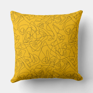 Cojín Decorativo Dibujos abstractos negros en un fondo amarillo bri