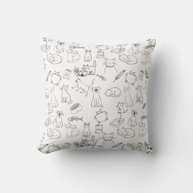 Cojín Decorativo Dibujos Adorables de Gatos a Mano (Anverso)