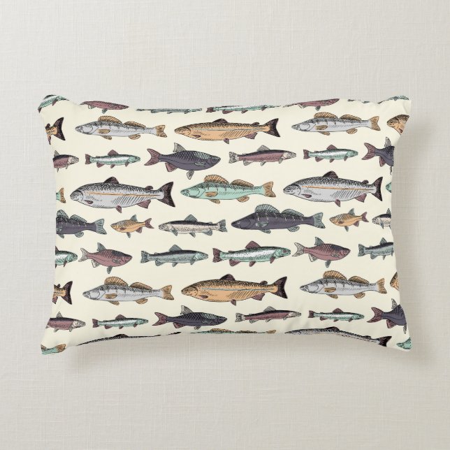 Cojín Decorativo Dibujos de peces de época, patrón sin costuras. (Anverso)