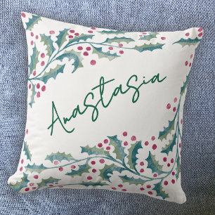 Cojín Decorativo Diciembre Cumpleaños Personalizado con Acebo