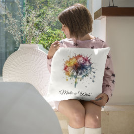 Cojín Decorativo Diente de león en acuarela vibrante, personalizado