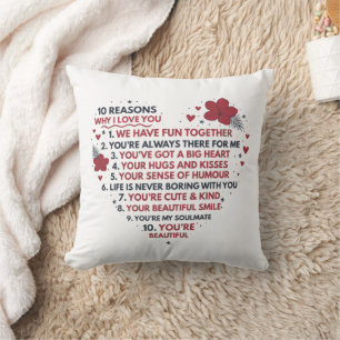 Cojín Decorativo diez razones por las que te amo poema del aniversa