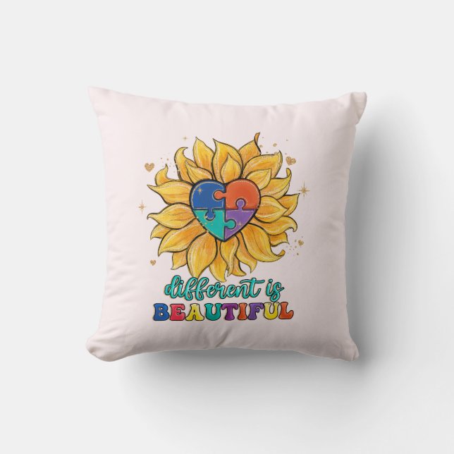 Cojín Decorativo Diferente es bello autismo (Anverso)