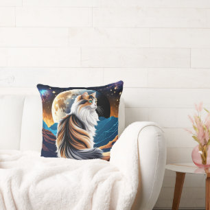 Cojín Decorativo Diluir el gato de Calico y la luna del desierto