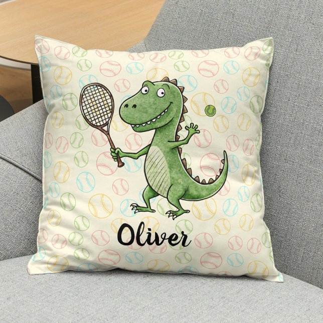 Cojín Decorativo Dino Cute Jugando Tenis Personalizado (Subido por el creador)