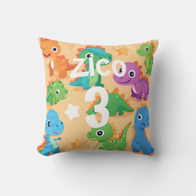 Cojín decorativo DinoBirthday personalizado para n (Anverso)