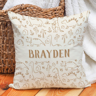Cojín Decorativo Dinosaur Boho Boy Name Dino Cute Beige Brown Tan