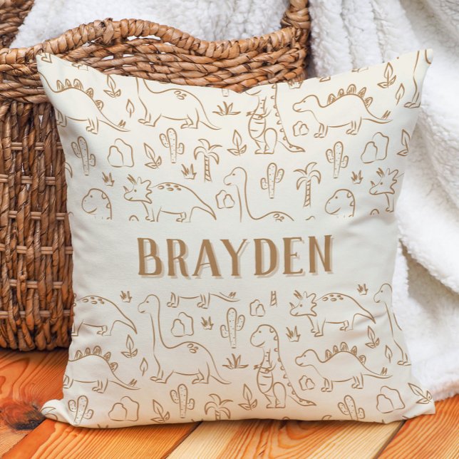 Cojín Decorativo Dinosaur Boho Boy Name Dino Cute Beige Brown Tan (Subido por el creador)