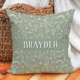 Cojín Decorativo Dinosaur Boho Boy Name Dino Cute Earthy Sage Green
