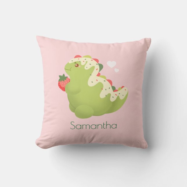 Cojín Decorativo Dinosaur de Matcha de Fresa (Anverso)