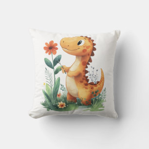 Cojín Decorativo Dinosaurio amarillo lindo sostiene una flor