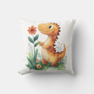 Cojín Decorativo Dinosaurio amarillo lindo sostiene una flor