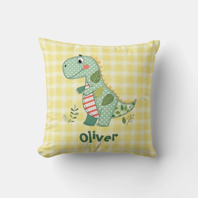 Cojín Decorativo Dinosaurio bebé de patchwork lindo (Anverso)