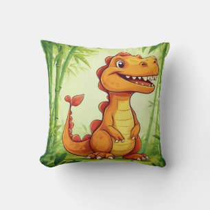 Cojín Decorativo Dinosaurio de Dibujos Animados en Bosque de Bambú
