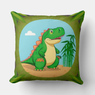 Cojín Decorativo Dinosaurio de dibujos animados en una escena tropi