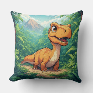Cojín Decorativo Dinosaurio de dibujos animados explorando una selv