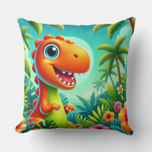 Cojín Decorativo Dinosaurio de dibujos animados sonriendo en una se