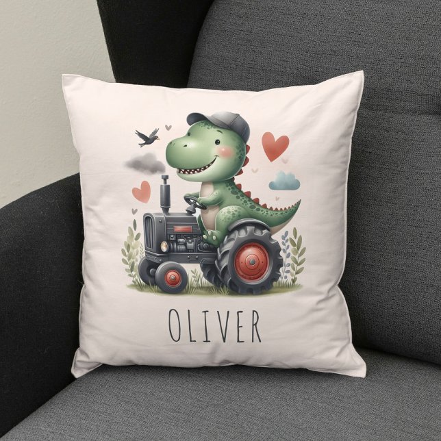 Cojín Decorativo Dinosaurio de Trex Cute que conduce un tractor (Subido por el creador)