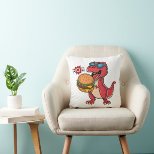 Cojín Decorativo Dinosaurio en Hamburger caliente