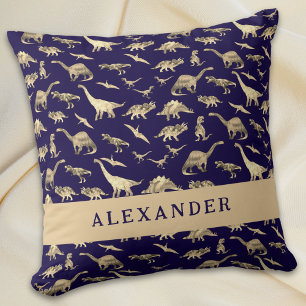Cojín Decorativo Dinosaurio Lindo Nombre Personalizado Azul