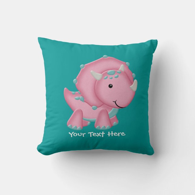 Cojín Decorativo Dinosaurio rosado (personalizable) (Anverso)