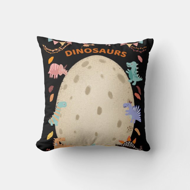Cojín Decorativo Dinosaurios de acuarela adorable con huevo de Dino (Anverso)