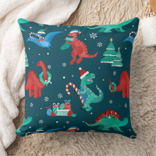 Cojín Decorativo Dinosaurios de Navidad divertida fiesta de inviern