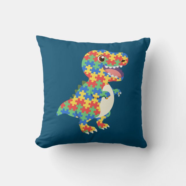 Cojín Decorativo Dinosaurios de sensibilización sobre el autismo (Anverso)