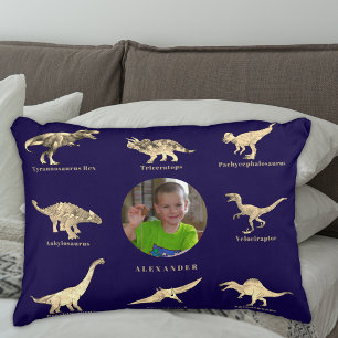 Cojín Decorativo Dinosaurios - Nombre personalizado y foto azul