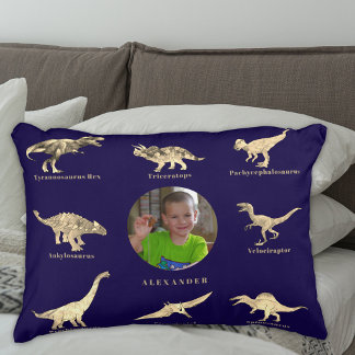 Cojín Decorativo Dinosaurios - Nombre personalizado y foto azul