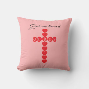 Cojín Decorativo Dios Amó Tanto al Mundo Corazón Rojo Cruz Rosa