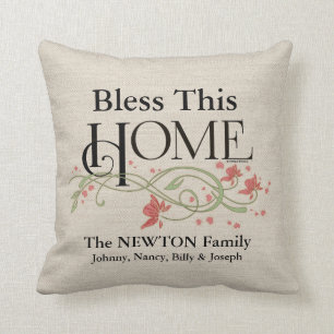 Cojín Decorativo Dios bendice nuestro hogar: Personalizado