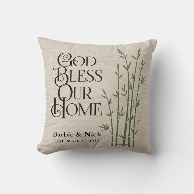 Cojín Decorativo Dios bendice nuestro hogar: Personalizado (Anverso)