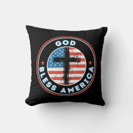 Cojín Decorativo Dios bendiga a Estados Unidos con bandera y cruz