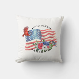 Cojín Decorativo Dios bendiga América Acuarela Bandera/Flores/Pájar