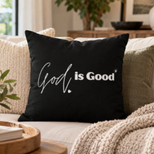 Cojín Decorativo Dios es Bueno Fe Cristiana en Blanco y Negro